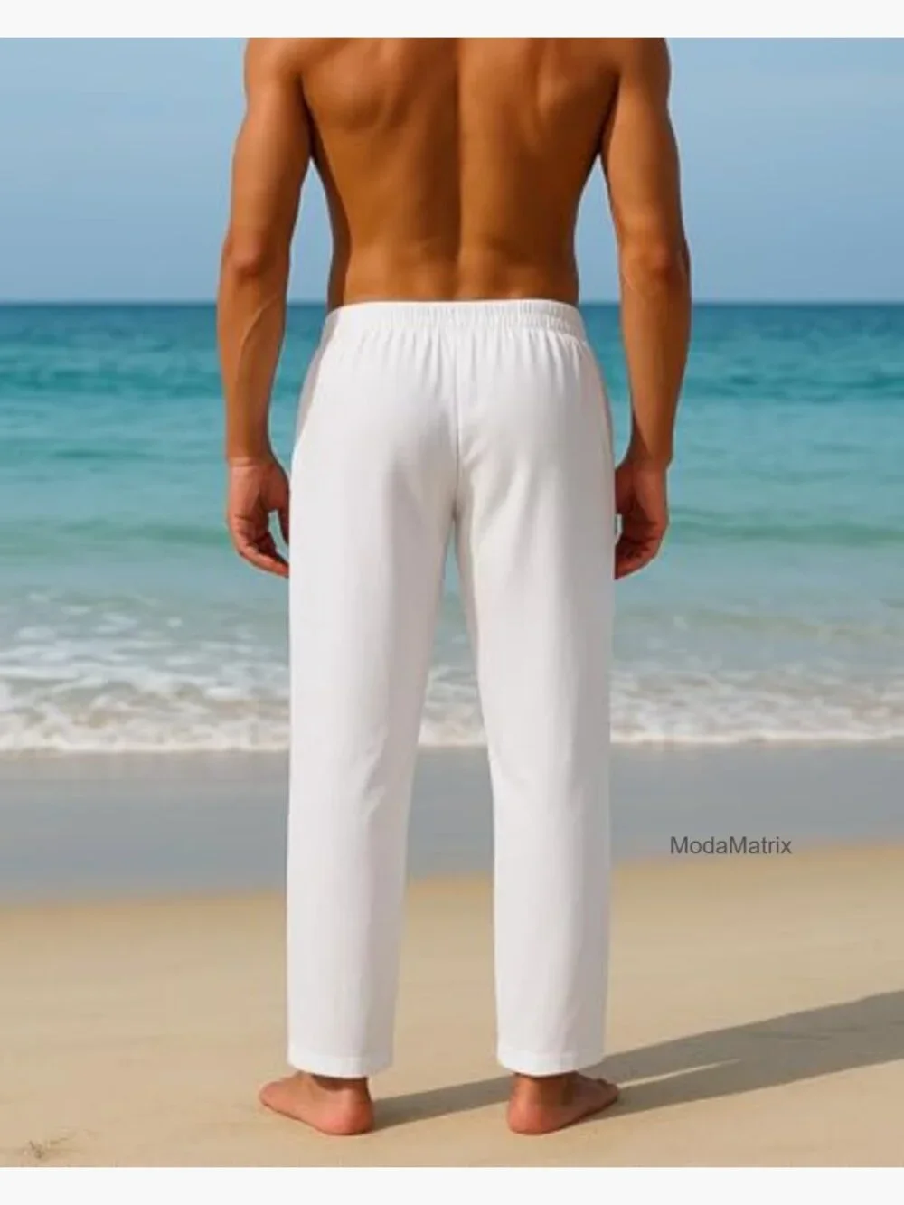 Men's Cotton Linen Drawstring Pants Loose Fit Beach Casual